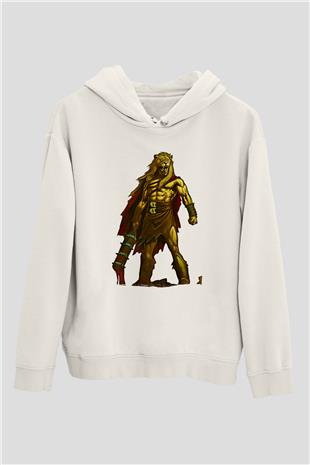 Herkül Baskılı Beyaz Unisex Hoodie