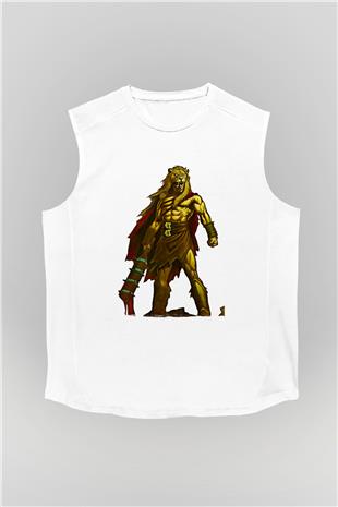 Herkül Baskılı Beyaz Unisex Kolsuz Tişört - Tshirt