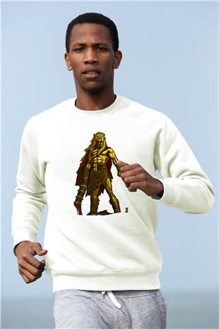 Herkül Baskılı Beyaz Unisex Sweatshirt