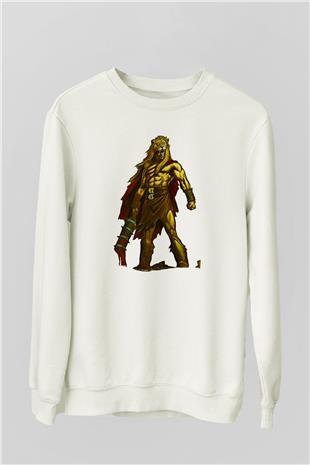 Herkül Baskılı Beyaz Unisex Sweatshirt