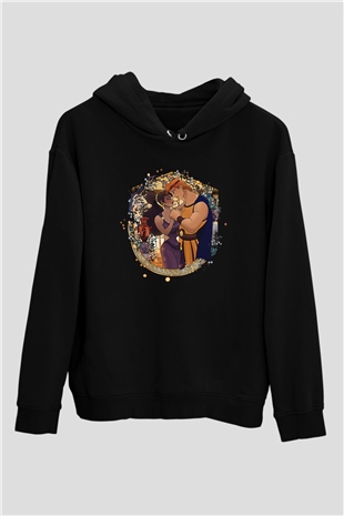 Herkül Baskılı Unisex Siyah Hoodie