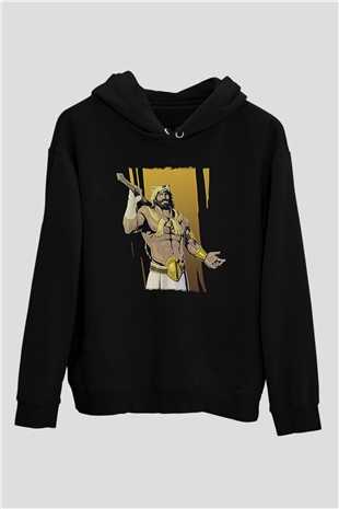 Herkül Baskılı Unisex Siyah Hoodie