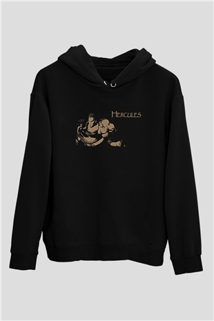 Herkül Baskılı Unisex Siyah Hoodie