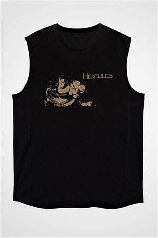 Herkül Baskılı Unisex Siyah Kolsuz Tişört - Tshirt