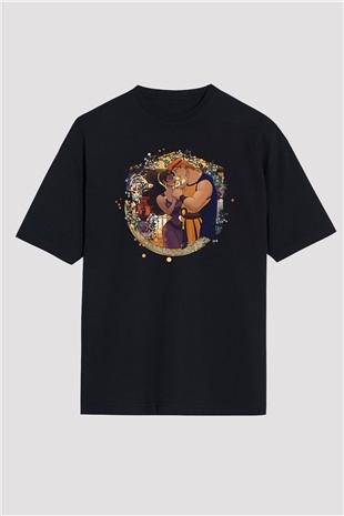 Herkül Baskılı Unisex Siyah Oversize Tişört - Tshirt