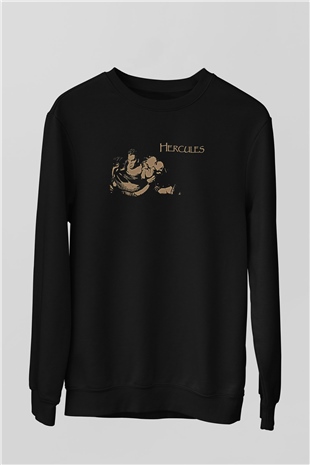 Herkül Baskılı Unisex Siyah Sweatshirt