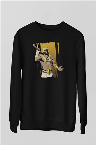 Herkül Baskılı Unisex Siyah Sweatshirt