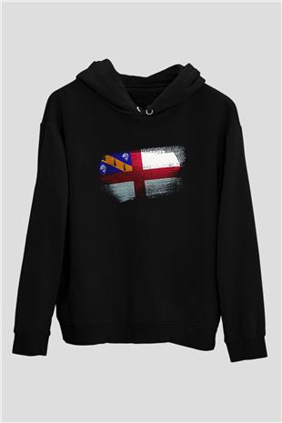 Herm Bayrağı Baskılı Unisex Siyah Hoodie