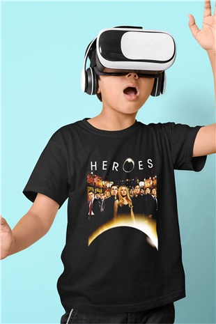 Heroes Baskılı Siyah Unisex Çocuk Tişört