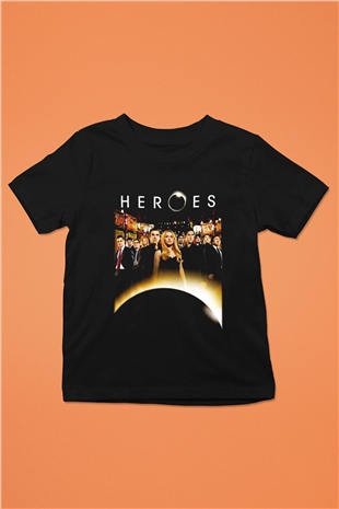 Heroes Baskılı Siyah Unisex Çocuk Tişört