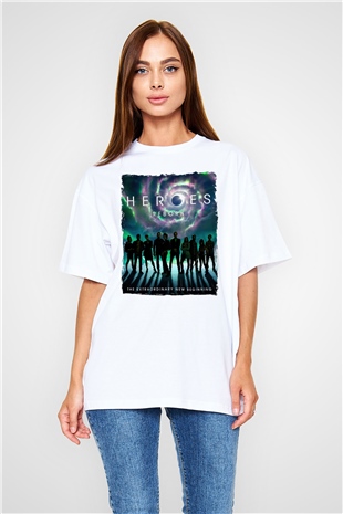 Heroes Beyaz Oversize Tişört Oversize T-shirt
