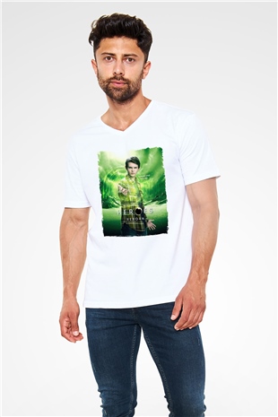 Heroes Beyaz Unisex V Yaka Tişört