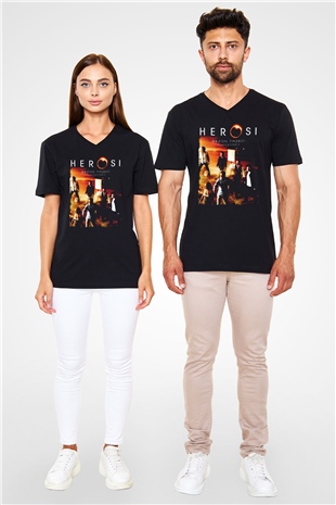Heroes Siyah Unisex V Yaka Tişört