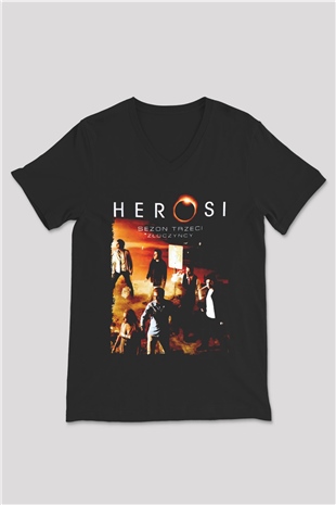 Heroes Siyah Unisex V Yaka Tişört