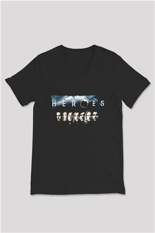 Heroes Siyah Unisex V Yaka Tişört