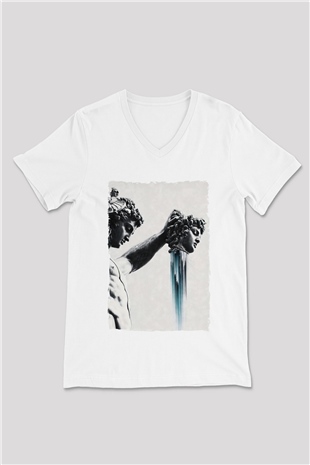 Heykel Baskılı Unisex Siyah  V Yaka Tişört