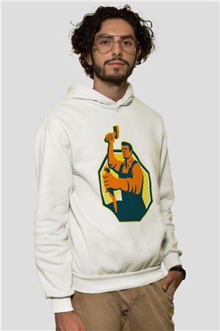 Heykeltıraş Beyaz Unisex Kapüşonlu Sweatshirt