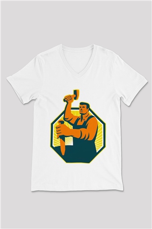 Heykeltıraş Beyaz Unisex V Yaka Tişört