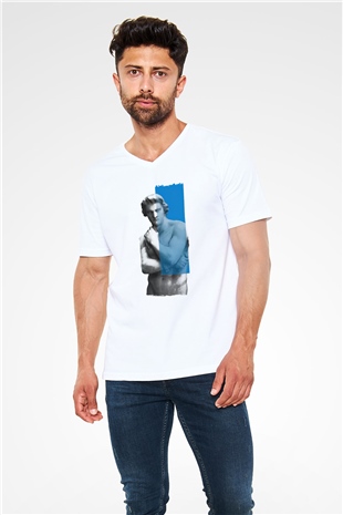 Heykeltıraş Beyaz Unisex V Yaka Tişört