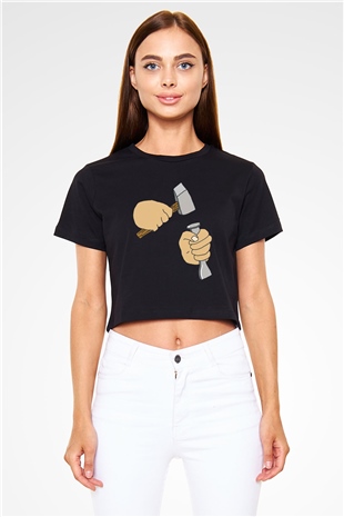 Heykeltıraş Siyah  Crop Top Tişört