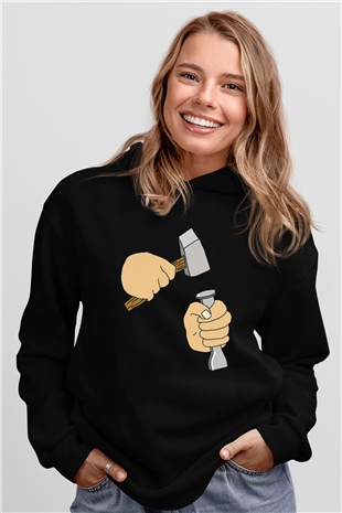 Heykeltıraş Siyah Unisex Kapüşonlu Sweatshirt