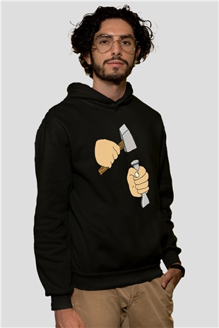 Heykeltıraş Siyah Unisex Kapüşonlu Sweatshirt