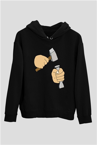 Heykeltıraş Siyah Unisex Kapüşonlu Sweatshirt