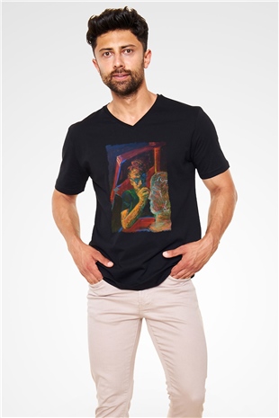 Heykeltıraş Siyah Unisex V Yaka Tişört