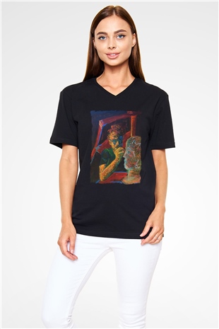 Heykeltıraş Siyah Unisex V Yaka Tişört