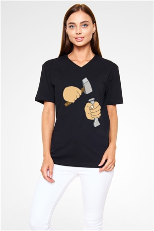 Heykeltıraş Siyah Unisex V Yaka Tişört