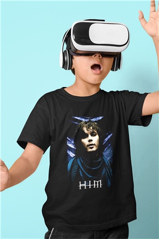 HIM Baskılı Siyah Unisex Çocuk Tişört