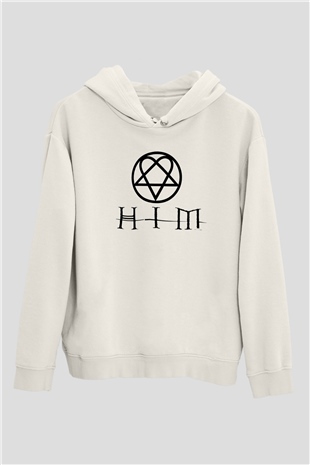 HIM Beyaz Unisex Kapşonlu Sweatshirt