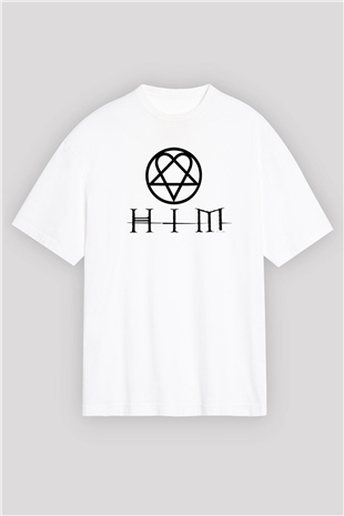 HIM Beyaz Unisex Oversize Tişört T-Shirt