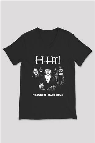 HIM Siyah Unisex V Yaka Tişört T-Shirt