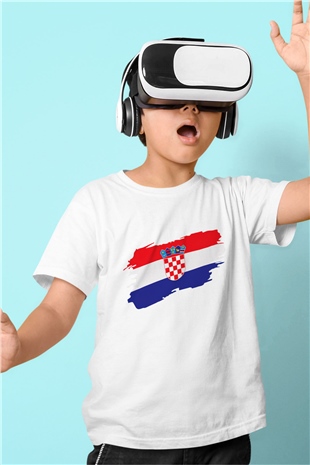 Hırvatistan Baskılı Beyaz Unisex Çocuk Tişört