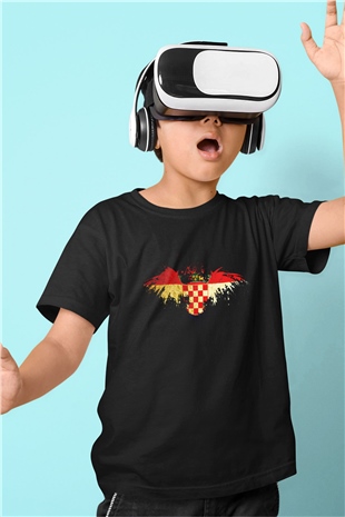 Hırvatistan Baskılı Siyah Unisex Çocuk Tişört