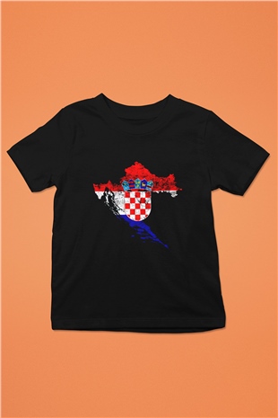 Hırvatistan Baskılı Siyah Unisex Çocuk Tişört