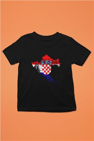 Hırvatistan Baskılı Siyah Unisex Çocuk Tişört