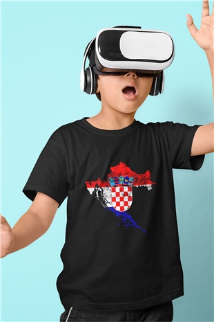 Hırvatistan Baskılı Siyah Unisex Çocuk Tişört