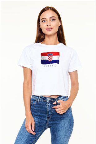 Hırvatistan Beyaz  Crop Top Tişört