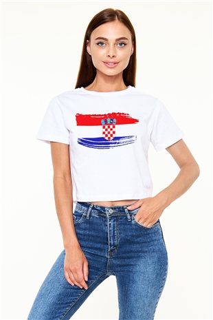 Hırvatistan Beyaz Croptop Tişört
