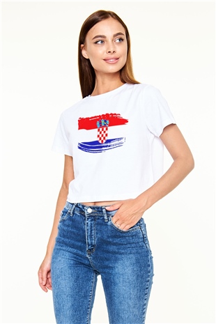 Hırvatistan Beyaz Croptop Tişört