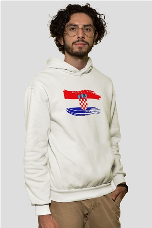 Hırvatistan Beyaz Unisex Kapşonlu Sweatshirt