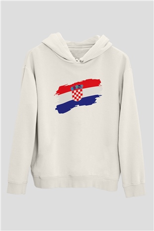 Hırvatistan Beyaz Unisex Kapşonlu Sweatshirt