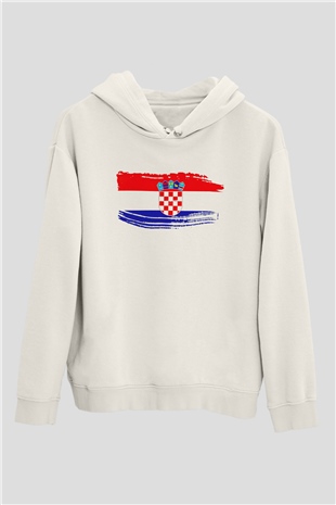 Hırvatistan Beyaz Unisex Kapşonlu Sweatshirt