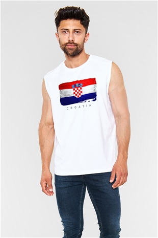 Hırvatistan Beyaz Unisex Kolsuz Tişört