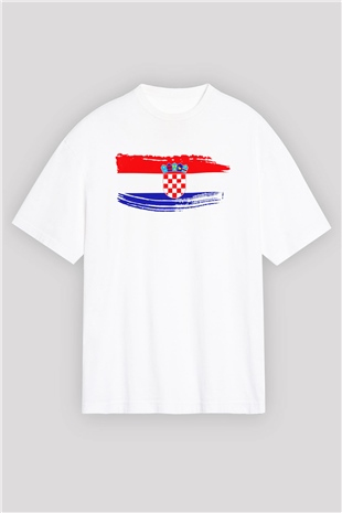 Hırvatistan Beyaz Unisex Oversize Tişört T-Shirt