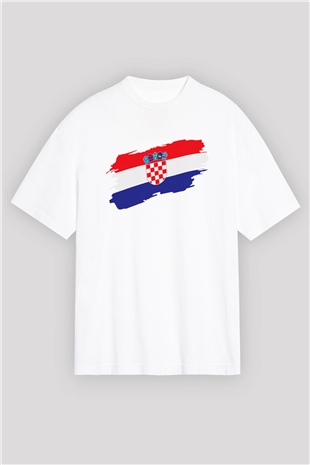Hırvatistan Beyaz Unisex Oversize Tişört T-Shirt
