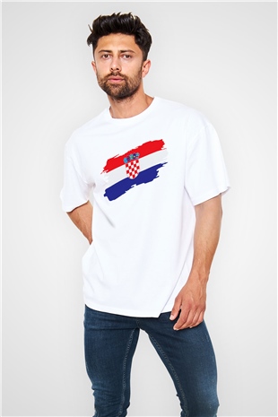Hırvatistan Beyaz Unisex Oversize Tişört T-Shirt