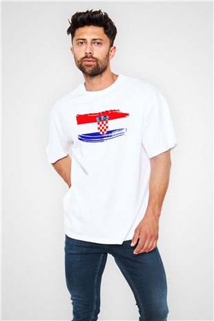 Hırvatistan Beyaz Unisex Oversize Tişört T-Shirt